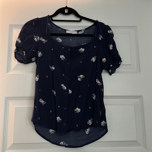 Blue Élodie Button Up with Flowers - Picture 1 of 1